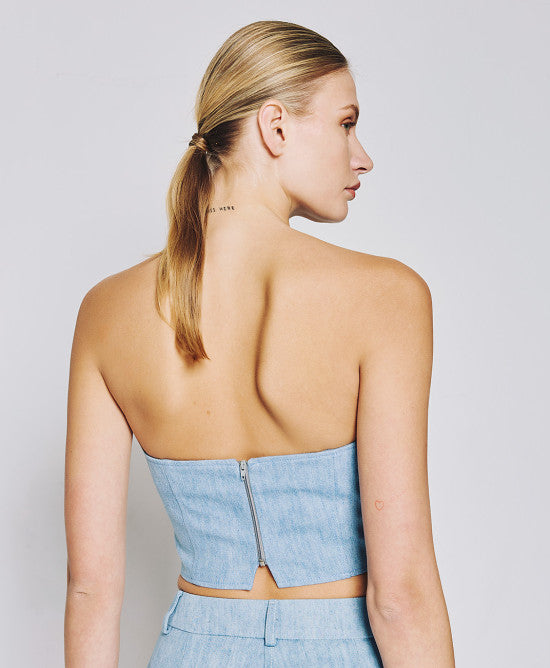 Sequin denim bustier top