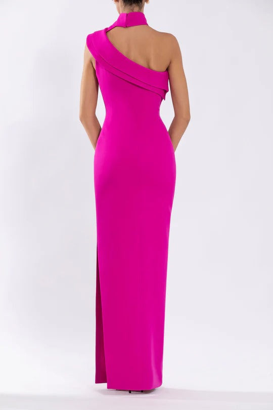 Crepe, off-shoulder dress with beading