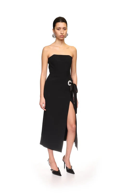 WRAP SKIRT EMBR MIDI DRESS