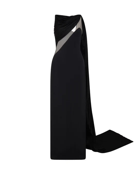 DRAPED CHEST DETAIL TULLE INSERT GOWN