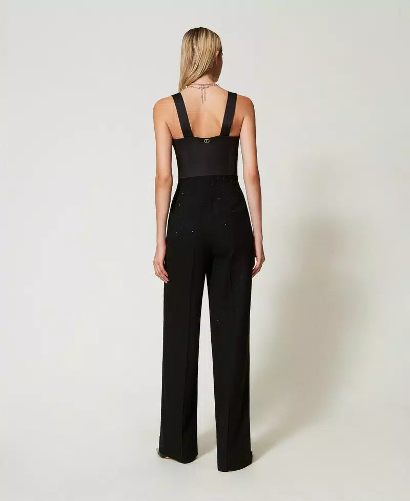 Satin and cloth jumpsuit with sequins