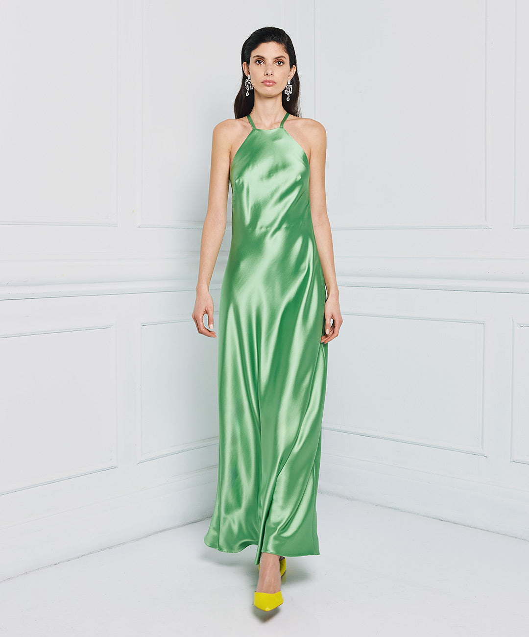 Halter satin maxi dress
