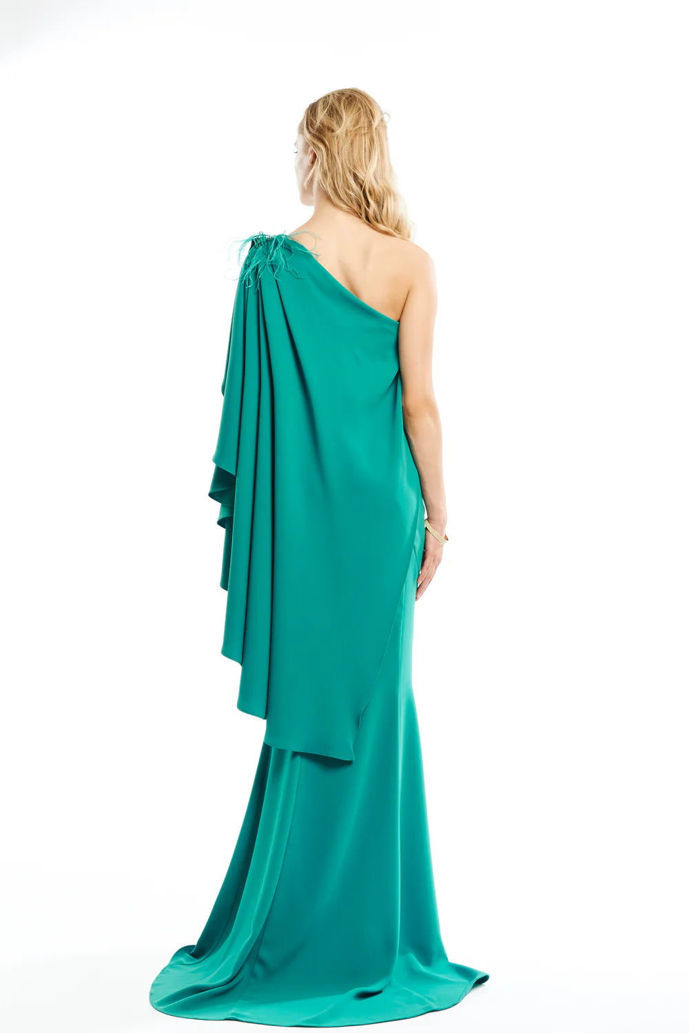 ASYMMETRIC MONOSHOULDER DRAPED MANTELLA DRESS WITH SIDE SLIT