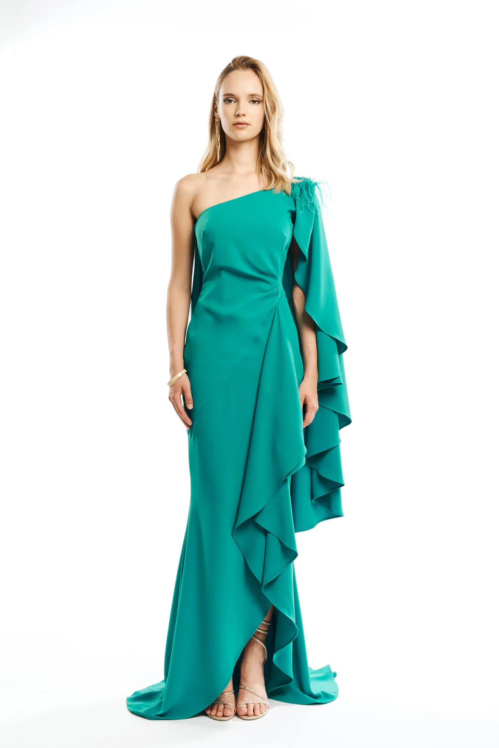 ASYMMETRIC MONOSHOULDER DRAPED MANTELLA DRESS WITH SIDE SLIT