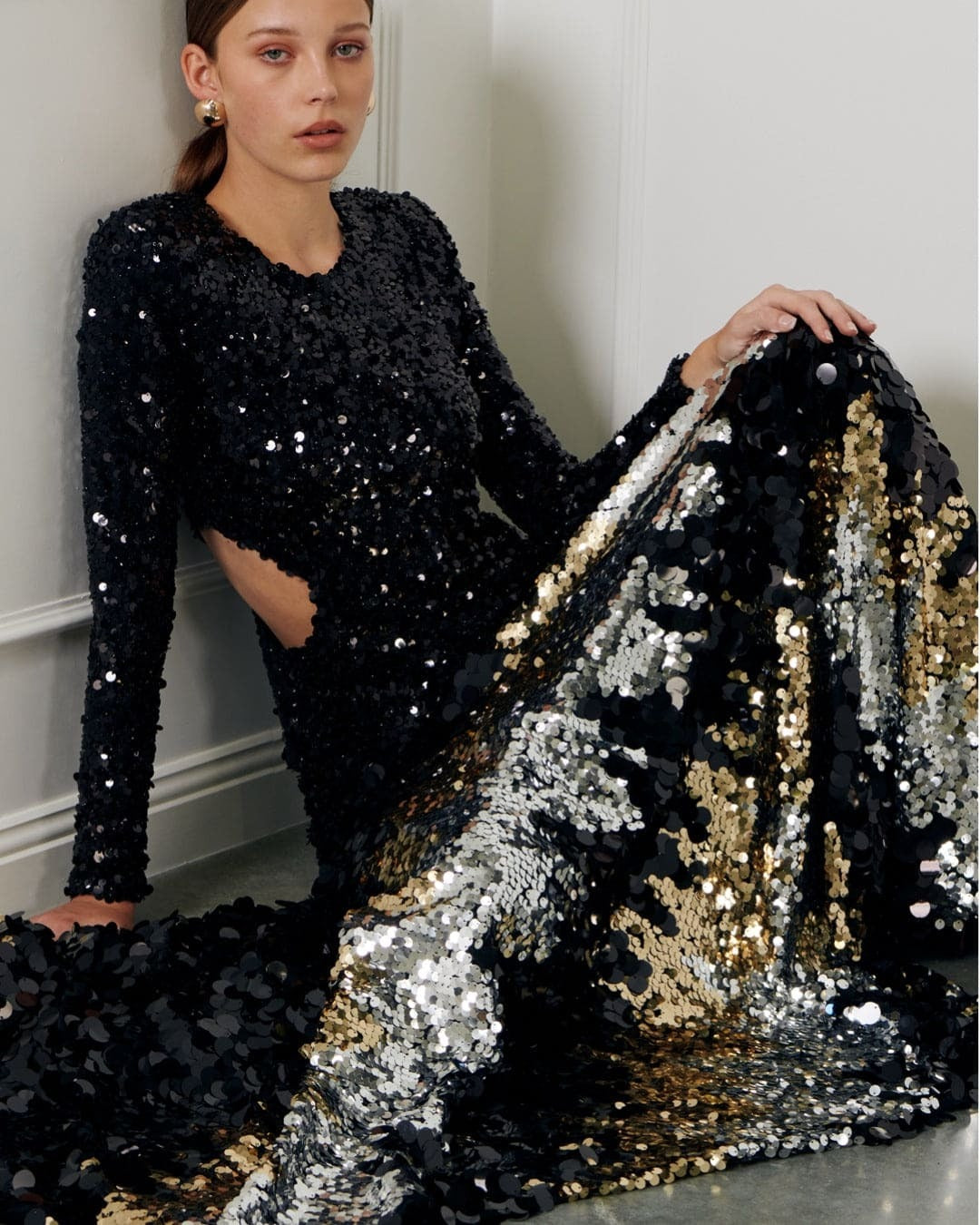 Confetti Sequin Cutaway Gown