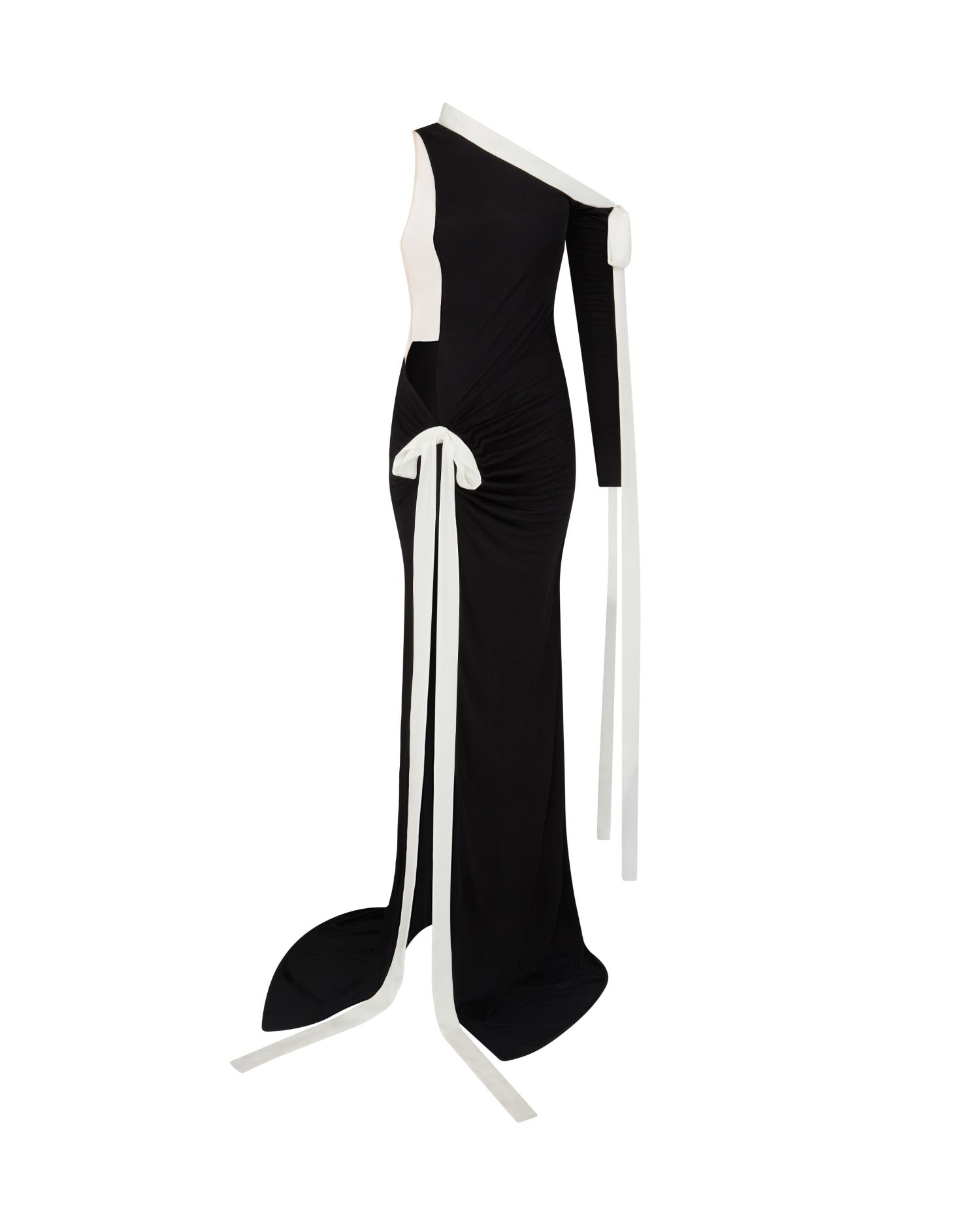 SATIN BOW 1 SLEEVE GOWN