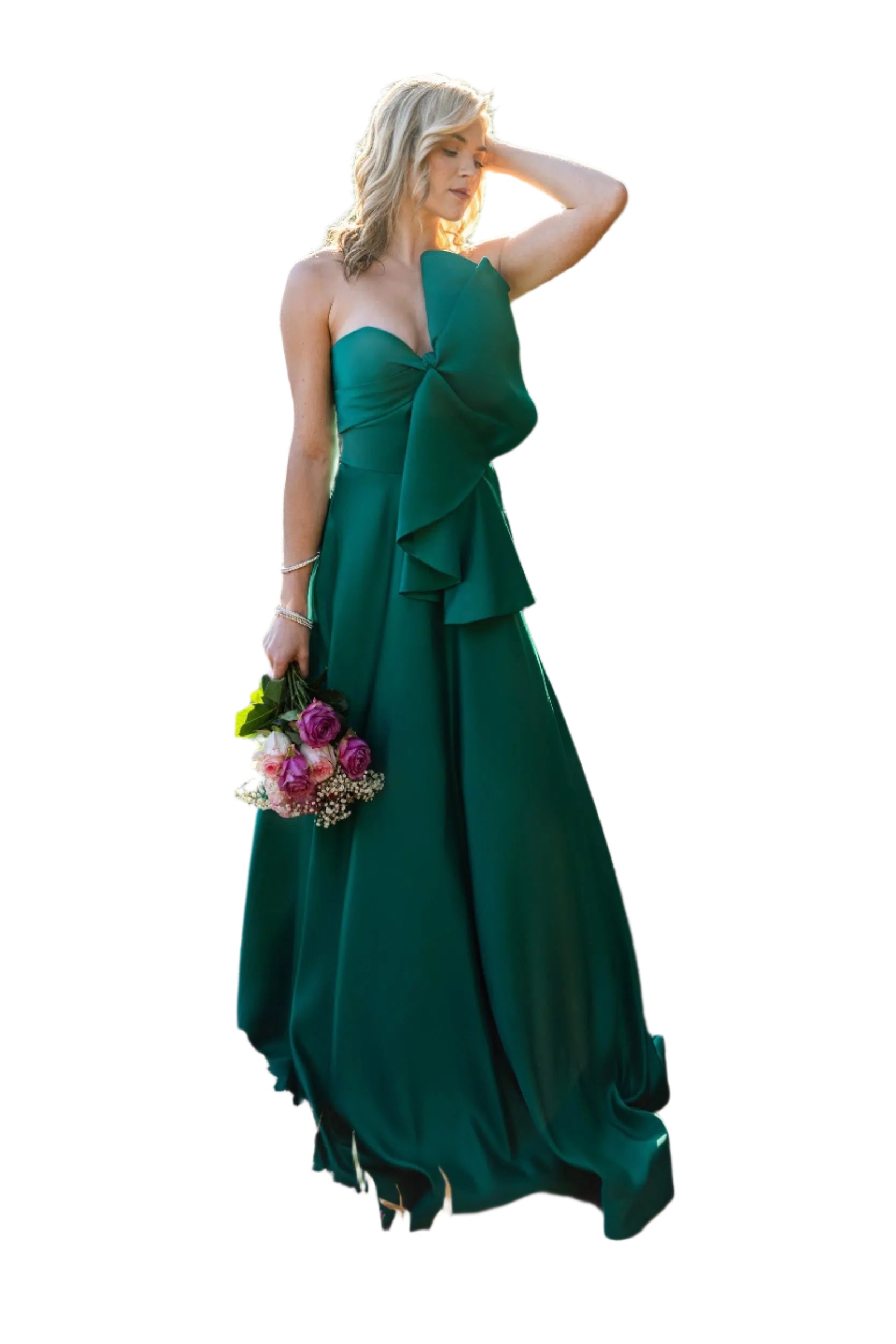 Asymmetrical Matte Satin Evening Ballgown Dress