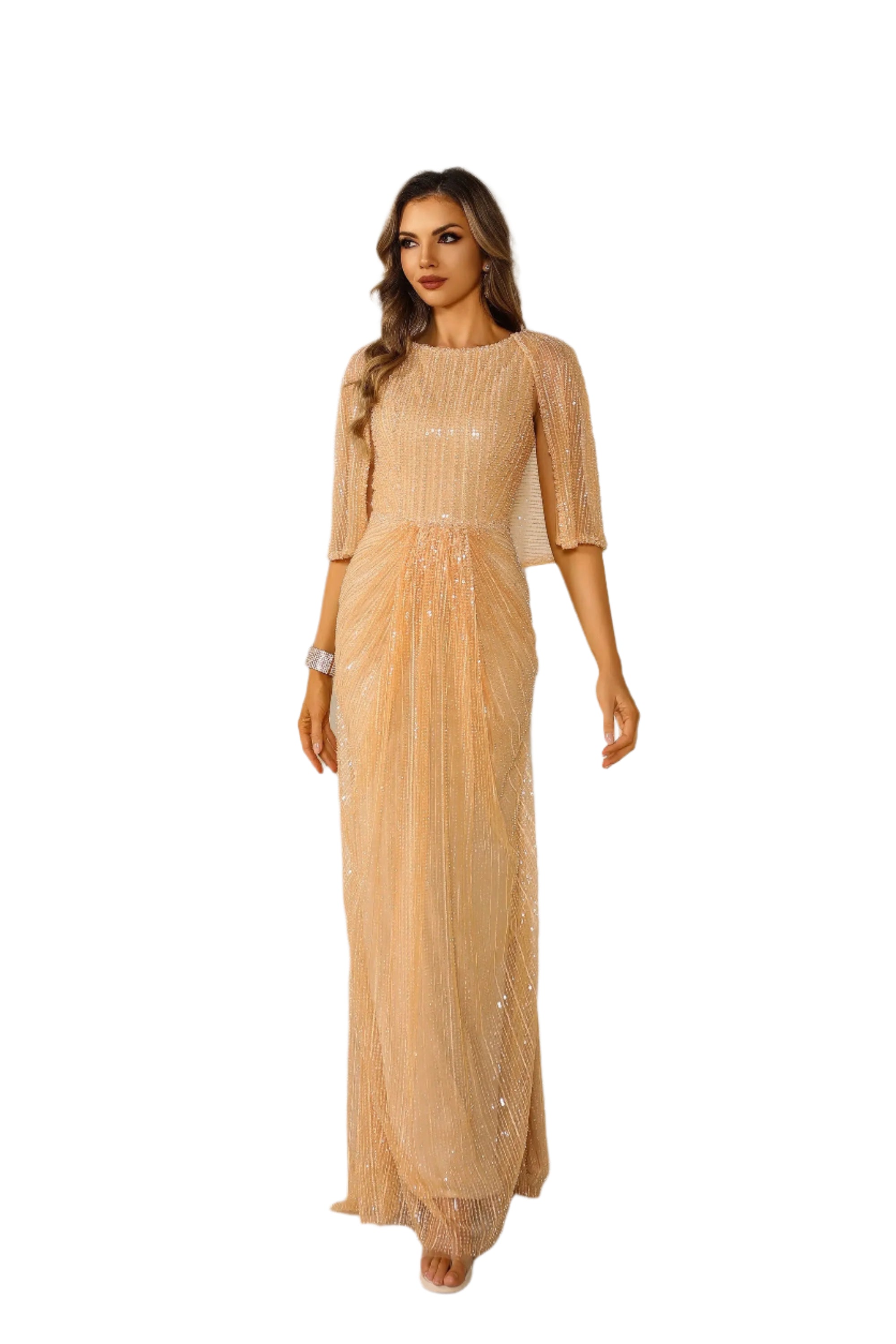 Sequins Boat Neck Long Column Dress