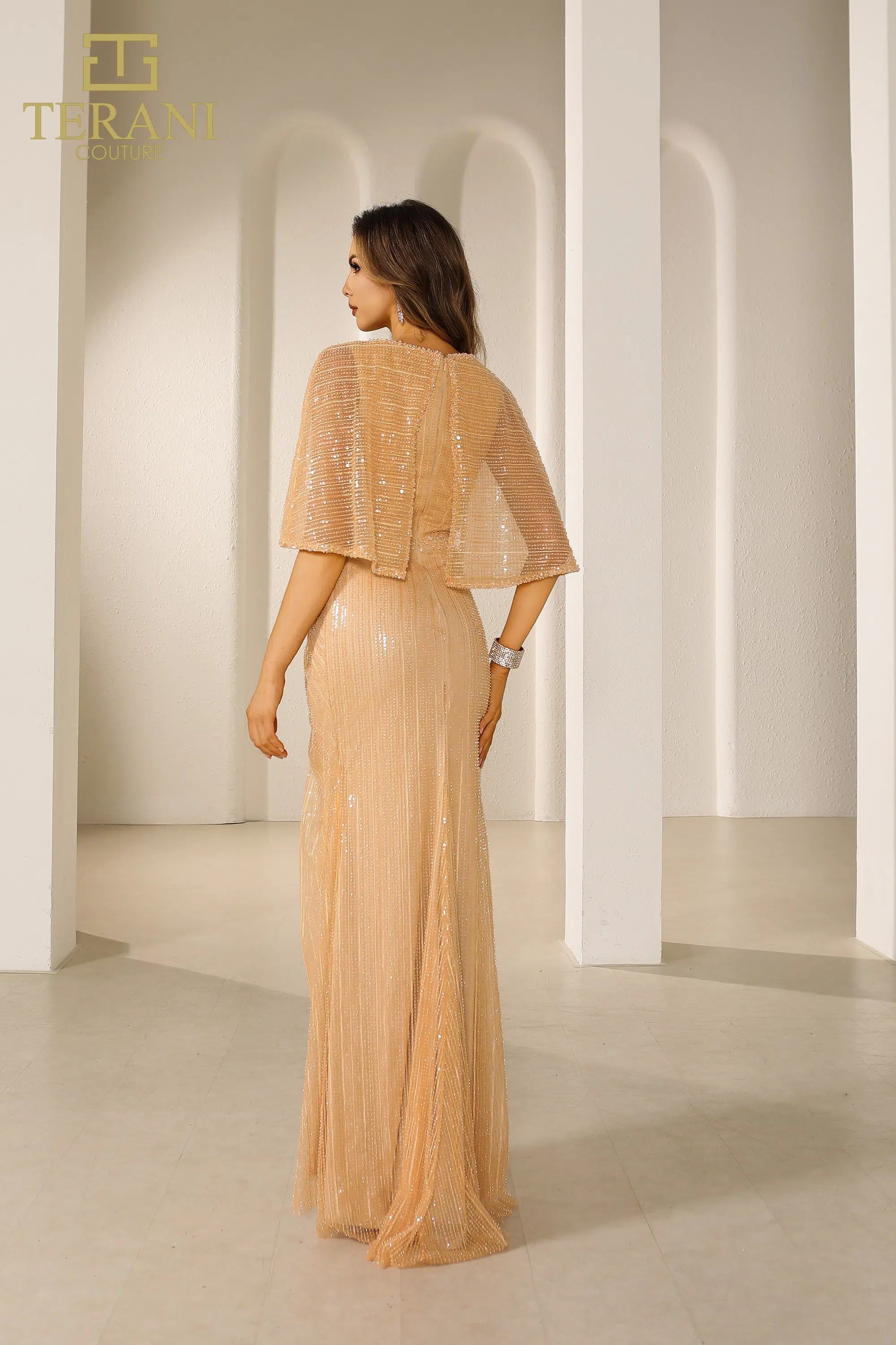 Sequins Boat Neck Long Column Dress